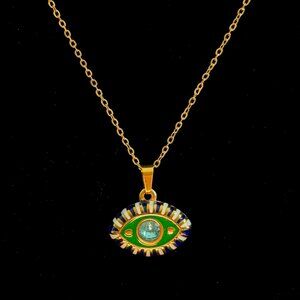 Ramla Green Eye Necklace - 14K Gold-Plated New